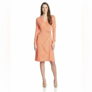 Pendleton Orange Sand Dollar Faux Wrap Beachy Brunch Farmhouse Long Sleeve Dress